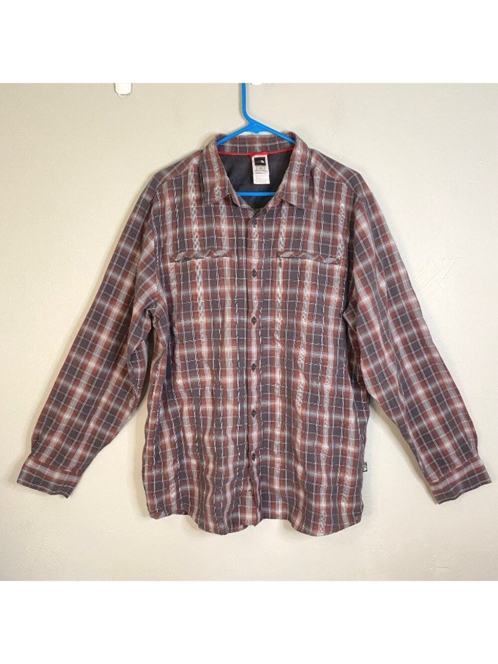 The North Face Shirt Men's L Tekware Tartan Gray Plaid Performance Camp Hike